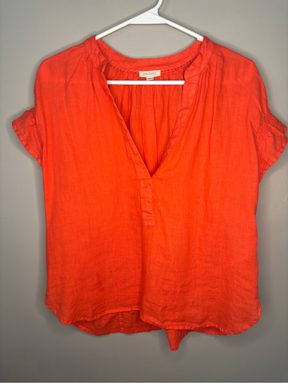 Pilcro Coral Orange V-Neck Linen Tunic